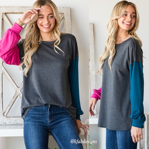 LAST 1! Puff Sleeve Fun, Vibrant Color Block Casual Top! - Picture 2 of 10